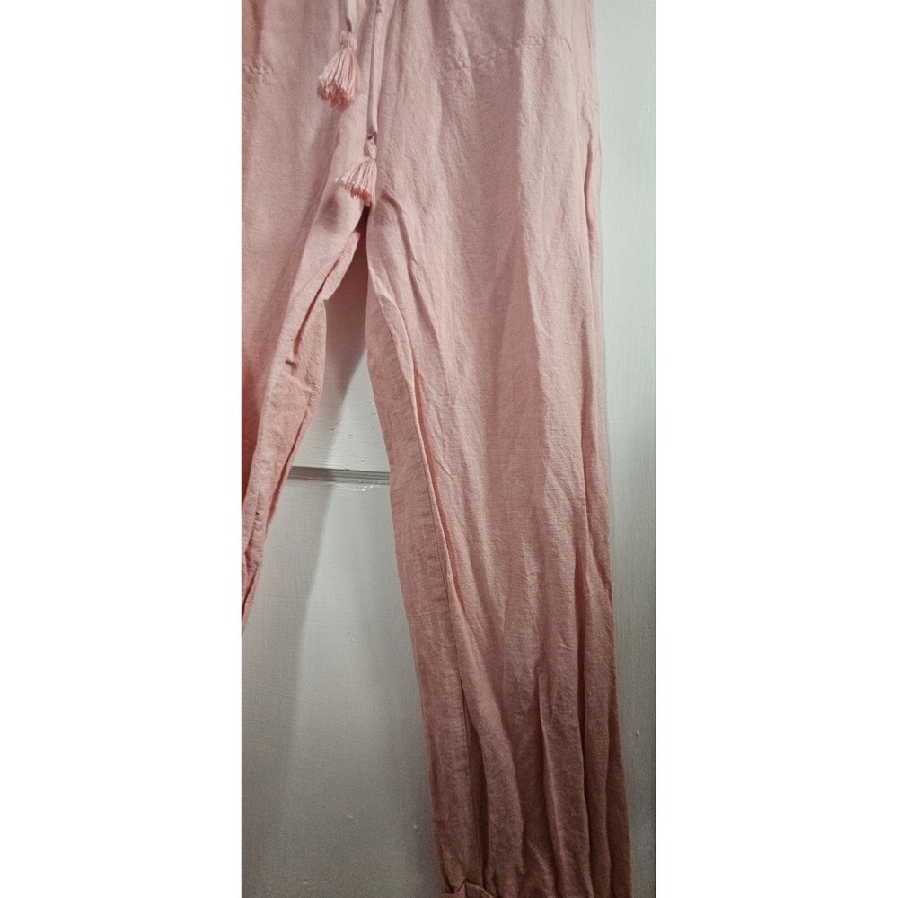 Madewell Linen cotton puff elbow sleeve tassel tie button up Jumpsuit pink XXS - Picture 10 of 11